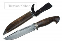 Нож Хантер (нержавеющий дамасск) А.Чебурков, белый металл, деревянные ножны (орех)