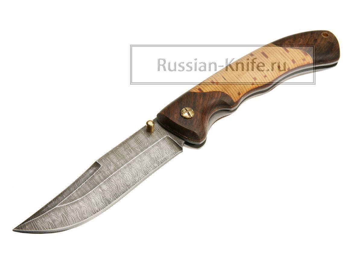 Нож складной Ястреб-2, береста (дамасская сталь)