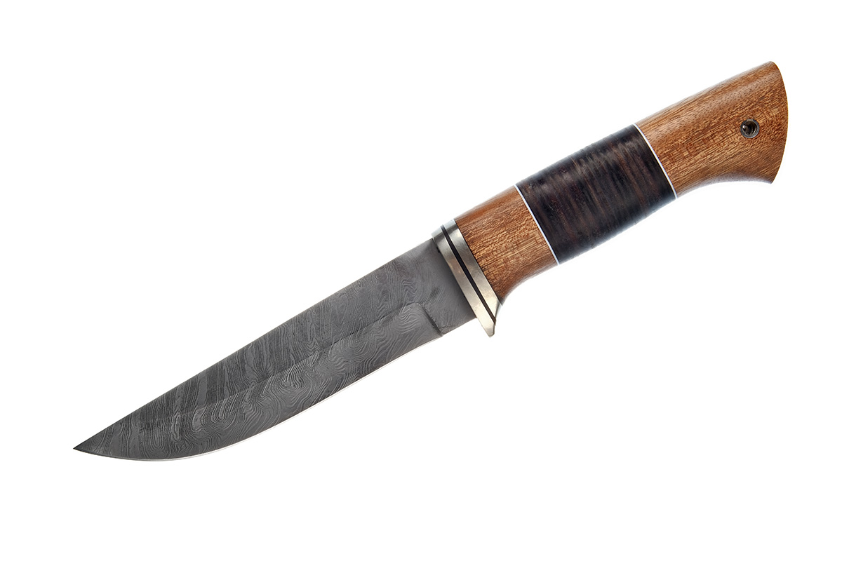 Нож Ирбис (дамасская сталь), кожа, дерево