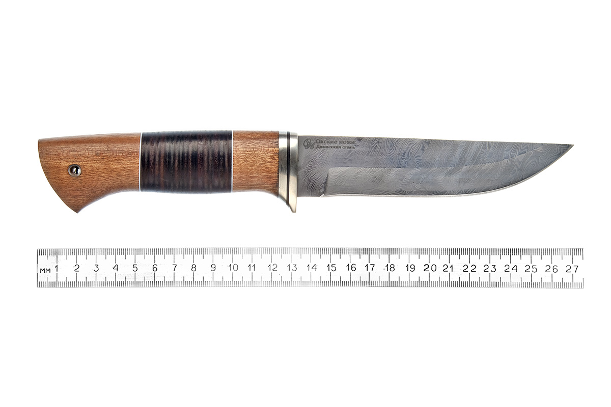 Нож Ирбис (дамасская сталь), кожа, дерево