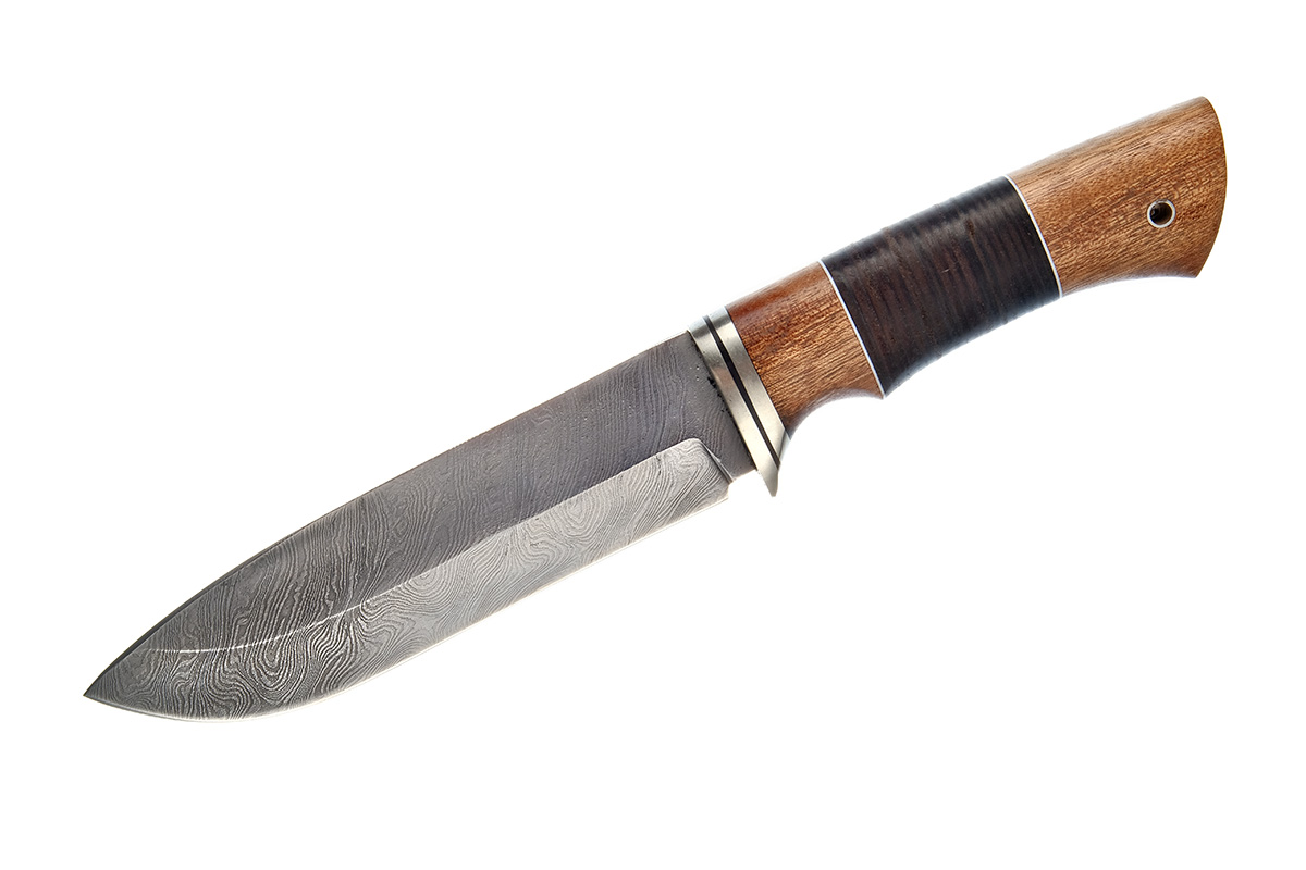 Нож Кабан (дамасская сталь), кожа, дерево