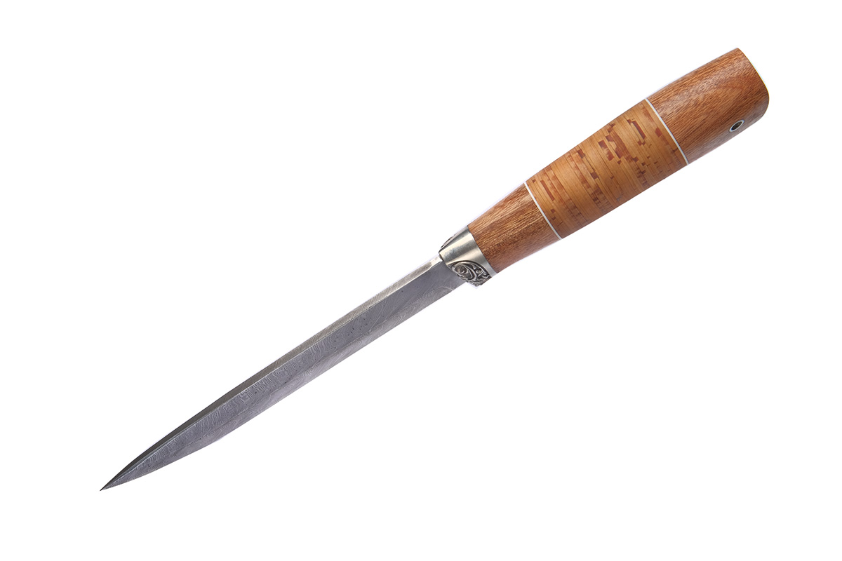 Нож Кабан (дамасская сталь), береста, дерево