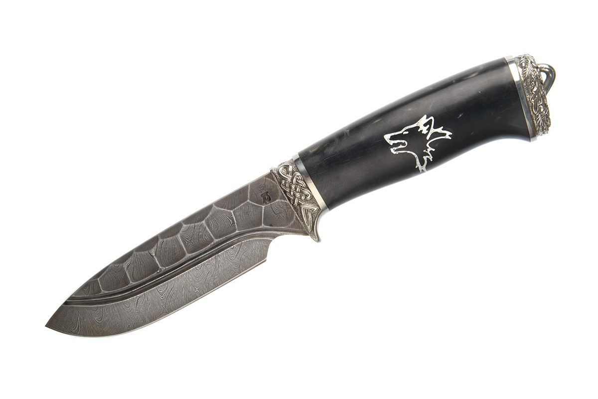 Нож Бобр (дамасская сталь, ручная ковка), акрил