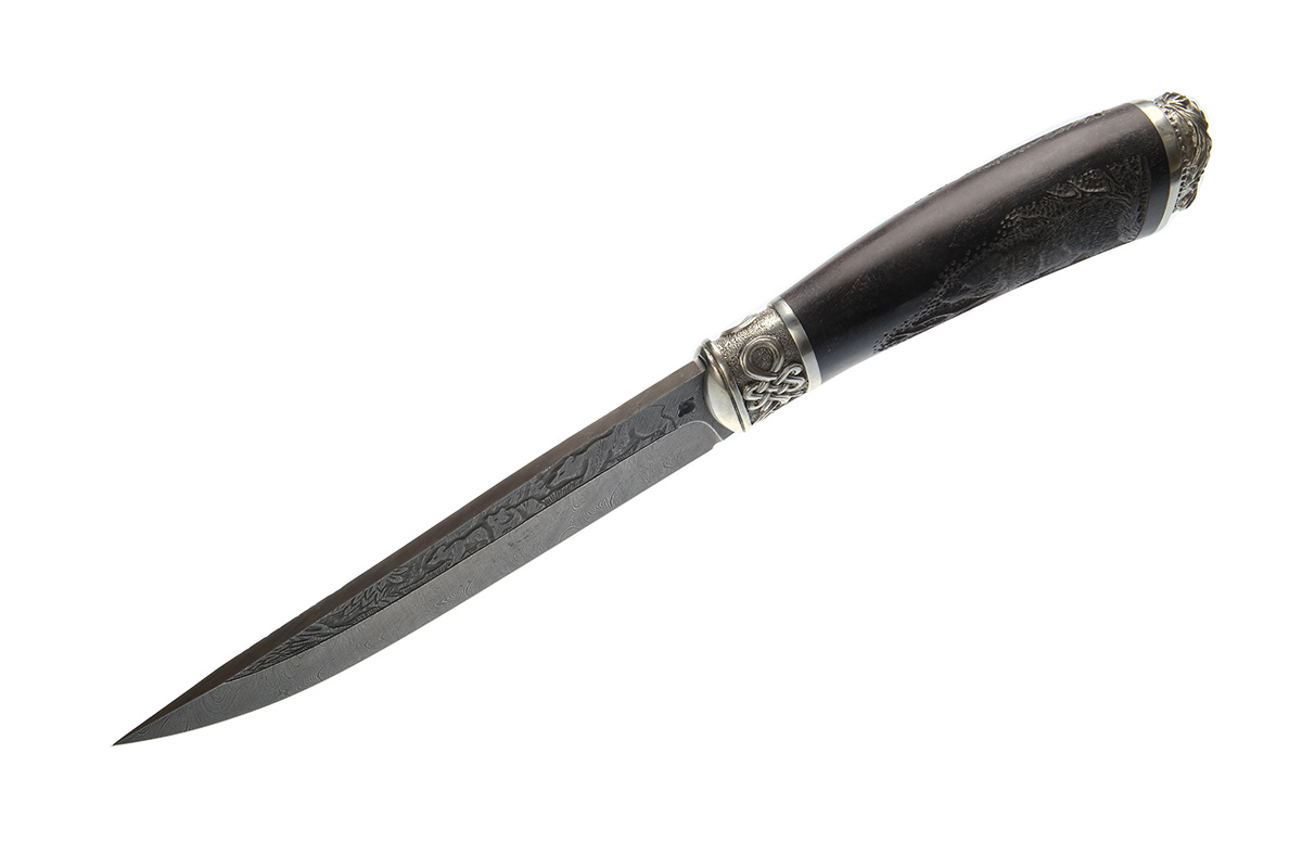 Нож Медведь (дамасская сталь), граб, резьба