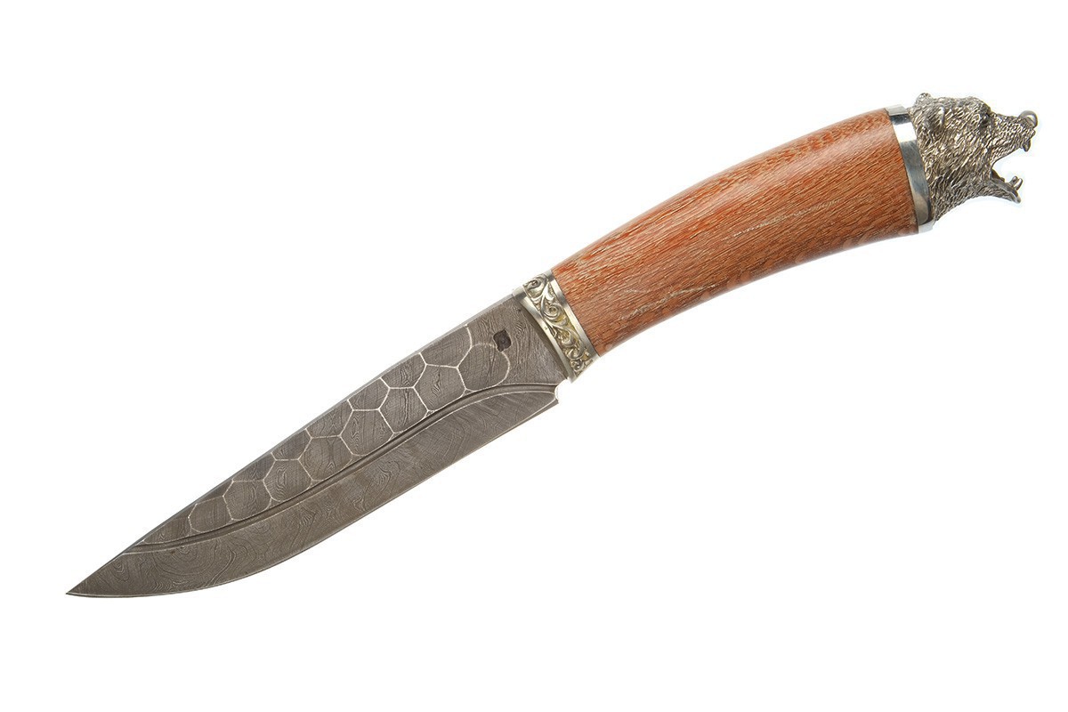 Фотография, картинка, Нож Медведь-6 (дамасская сталь, ручная ковка), голова медведя