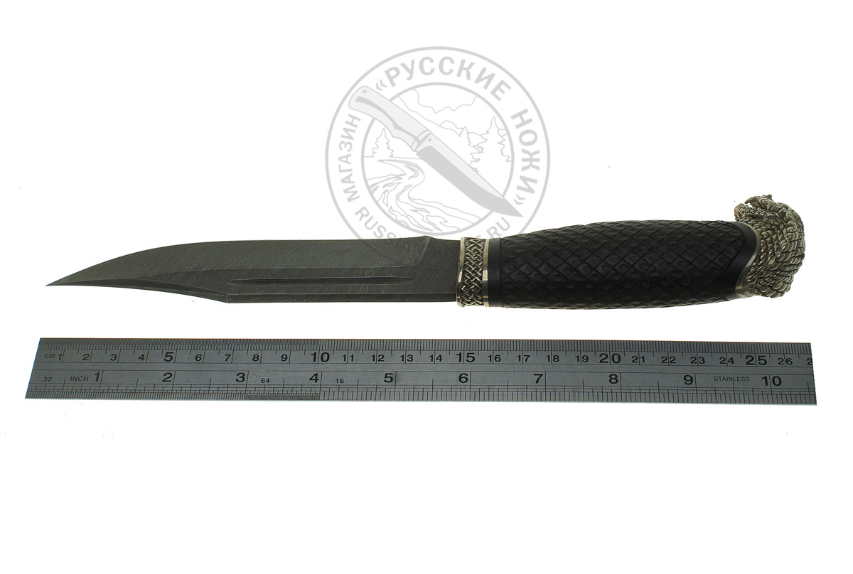 Нож Фин-2 (дамасская сталь), граб, резьба