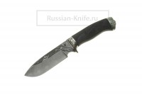 Нож "Бобр" (дамасская сталь), резьба по клинку и рукояти, рукоять- черный граб