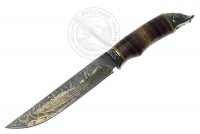Нож "Осётр" (дамасская сталь), желтый металл, наборная рукоять