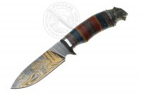 Нож "Бобр" (дамасская сталь), желтый металл, наборная рукоять