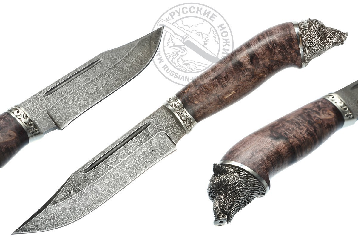 Нож Фин-2 (дамасская сталь), стаб. карелка, кабан