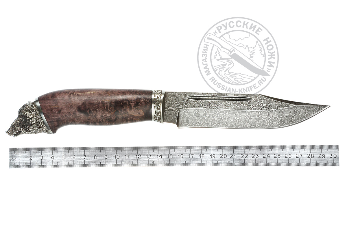 Нож Фин-2 (дамасская сталь), стаб. карелка, кабан