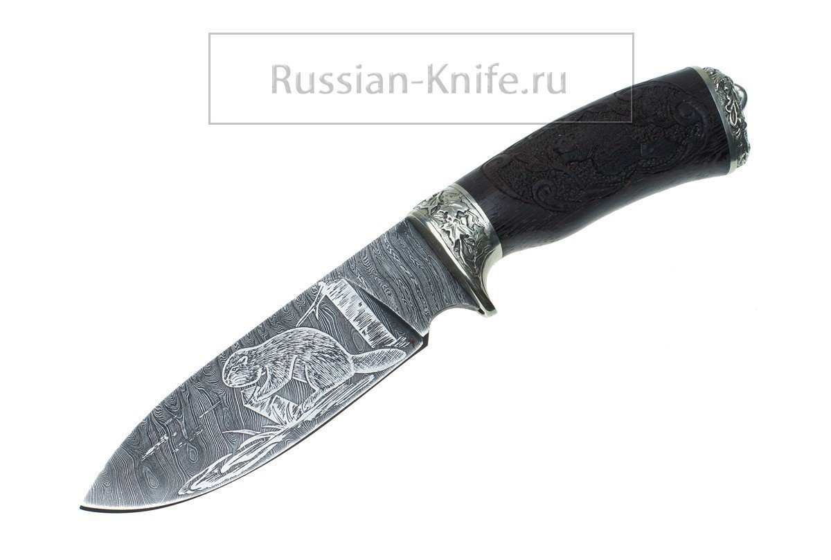- Нож "Бобр-1" (дамасская сталь) гравировка клинка