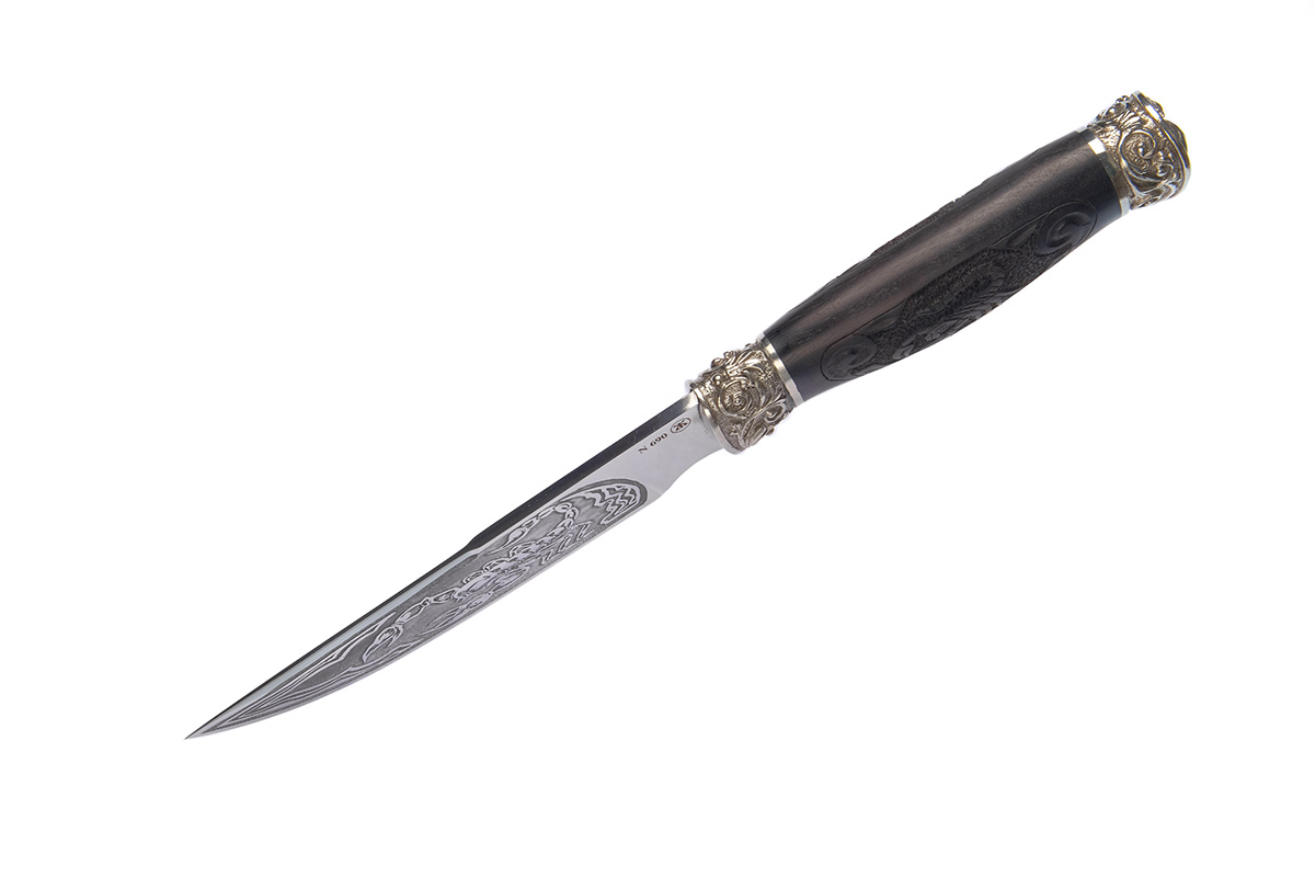 Нож Золотоискатель Скорпион (сталь N690) А. Жбанов, граб, резьба