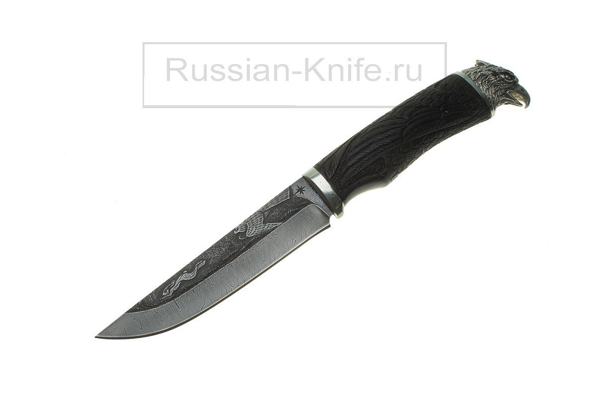 Фотография, картинка, Нож Лунь-2(дамасская сталь с резьбой)