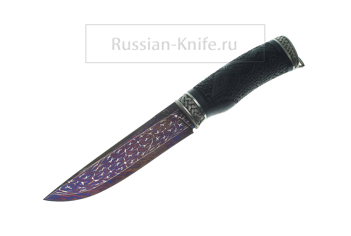 - Нож Лань (мозаичный дамасск), клинок Приказчикова, деревянные ножны