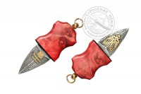 Нож - брелок №20610 (клинок дамасск), позолота, фигурные ножны