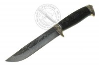 Нож Фин-3 (дамасская сталь), черное дерево, резьба