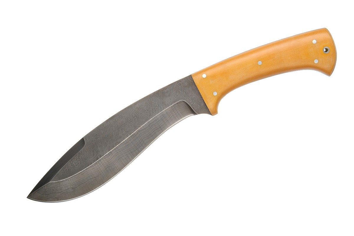 Фотография, картинка, Нож Кукри (дамасская сталь) ц.м., желтая микарта