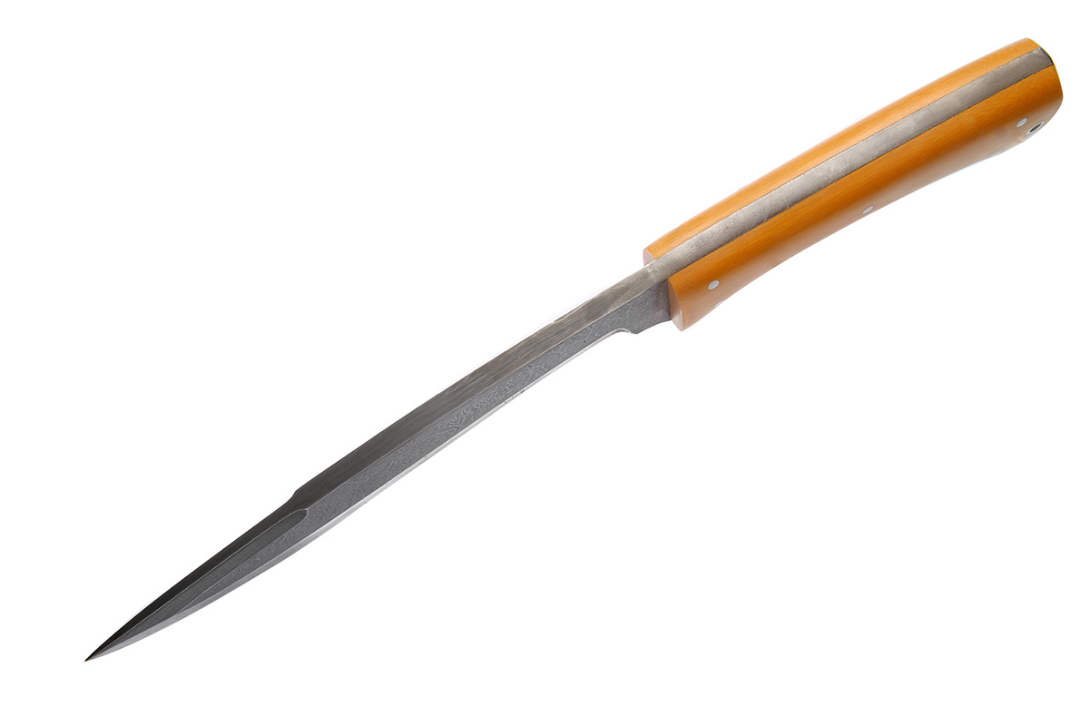 Нож Кукри (дамасская сталь) ц.м., желтая микарта