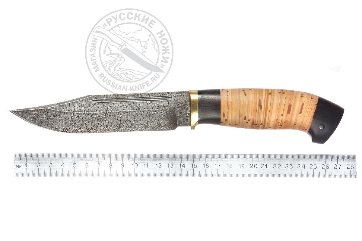Нож "Фин-2" (дамасская сталь), береста