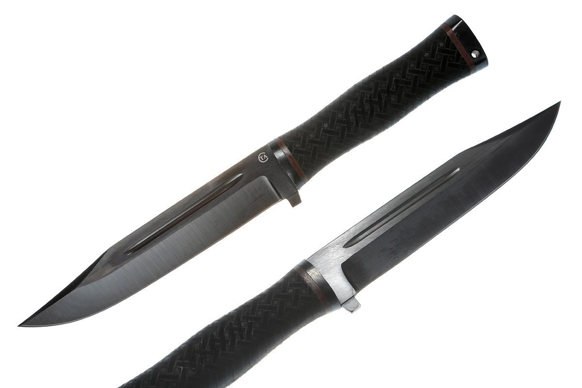 Нож "Атаман" (сталь 65Г) черный, резина