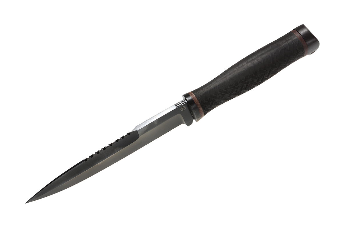 Нож Мирный (сталь рессорная 65Г), черный, резина