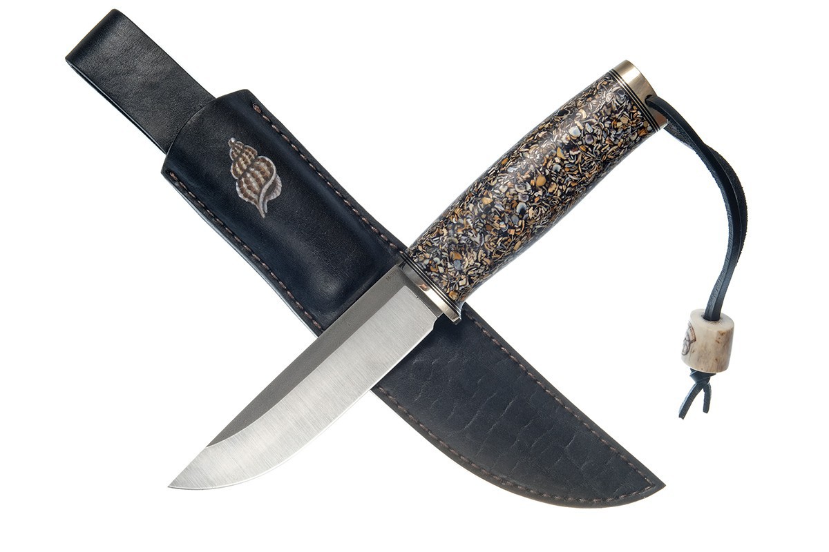 Фотография, картинка, Нож "Лиман" (сталь М390), рукоять - ископаемый моллюкс