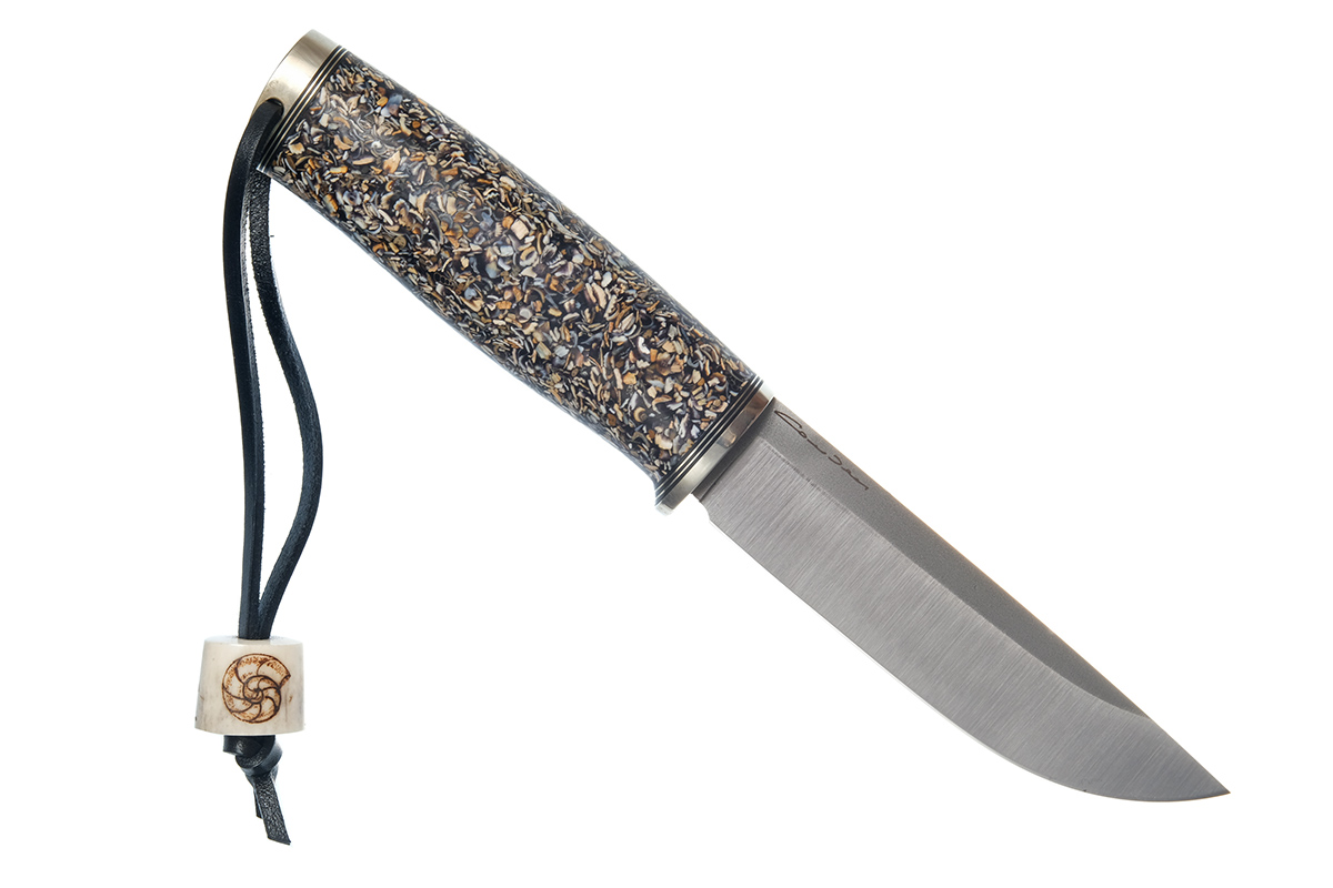 Нож "Лиман" (сталь М390), рукоять - ископаемый моллюкс