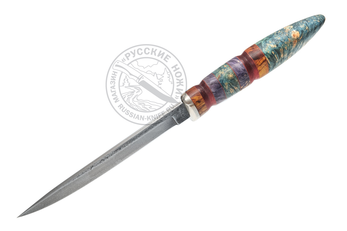 Нож "Походный" (сталь N690), рукоять - кап клена, карелка, нейзиильбер, мастер В. Пашолок