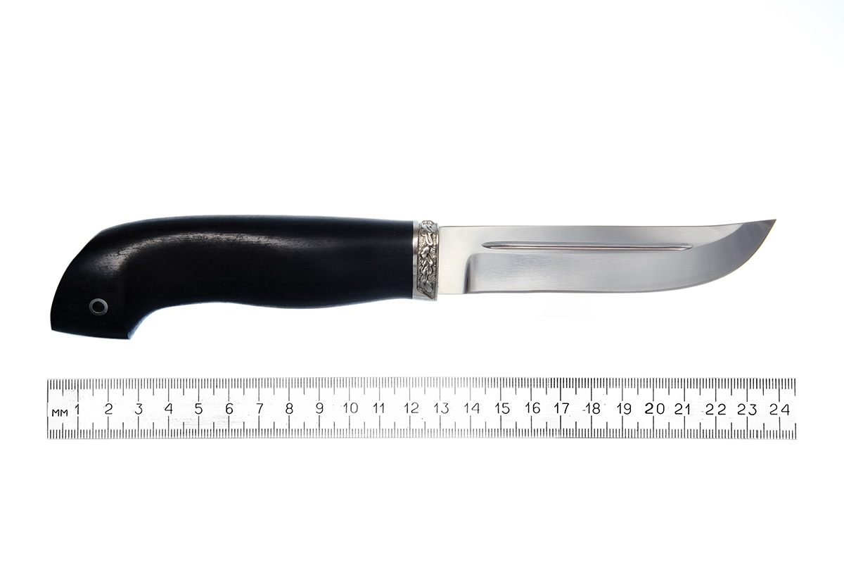 - Нож Рыбак (сталь 95Х18), мельхиор, чёрный граб
