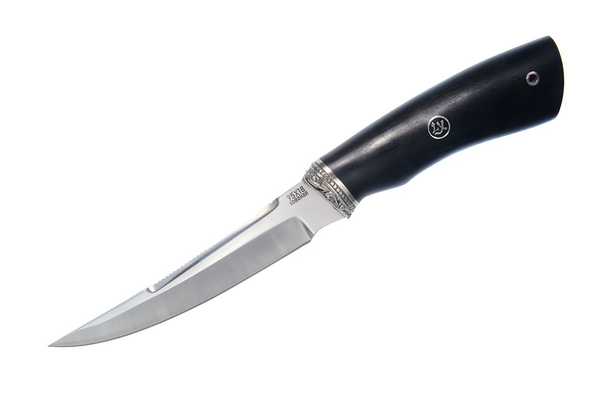 Фотография, картинка, Нож Рыбак-2 (сталь 95Х18), мельхиор, чёрный граб