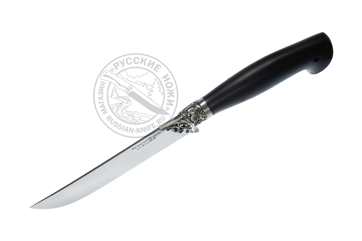 Нож "Узбек" (сталь Х12МФ), рукоять - граб, мельхиор, Крутов В.