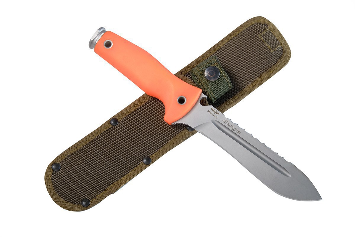 Нож Выдра (сталь 70Х16МФС), камуфляж, оранжевая рукоять