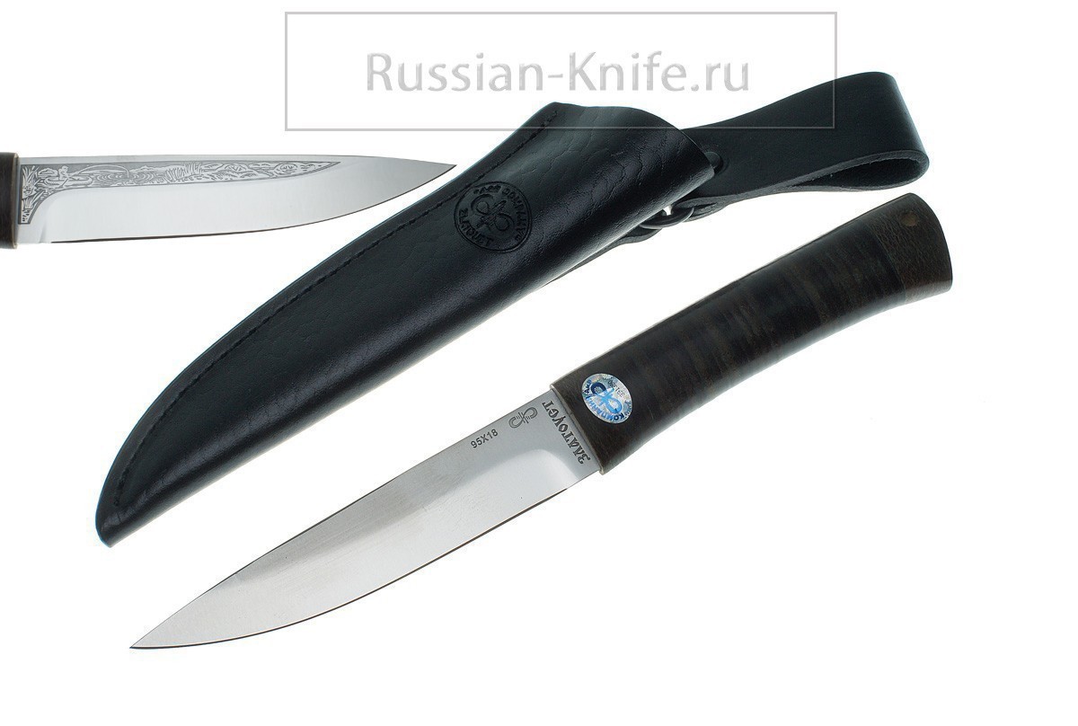 - Нож "Пескарь" (сталь 95х18) рукоять кожа, АИР