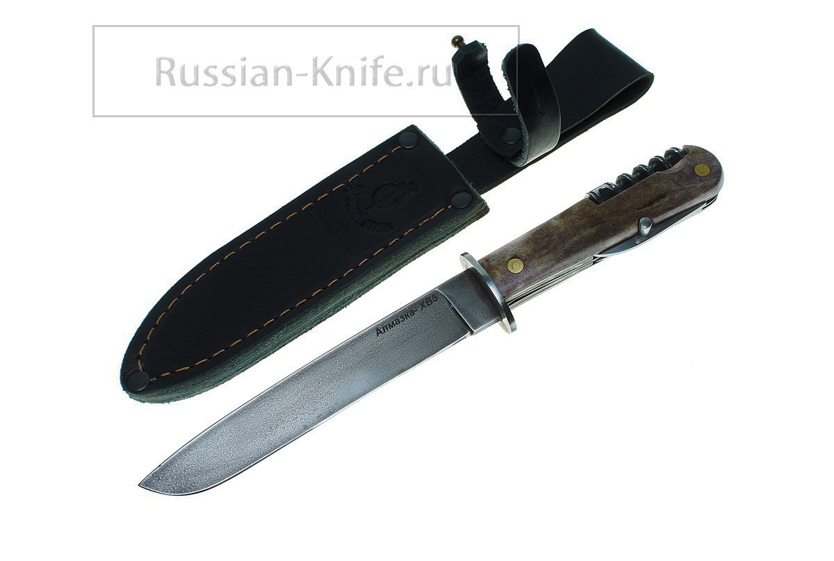 - Нож Егерьский (ОКОПНИК) (сталь ХВ5), многопредметный, рукоять рог