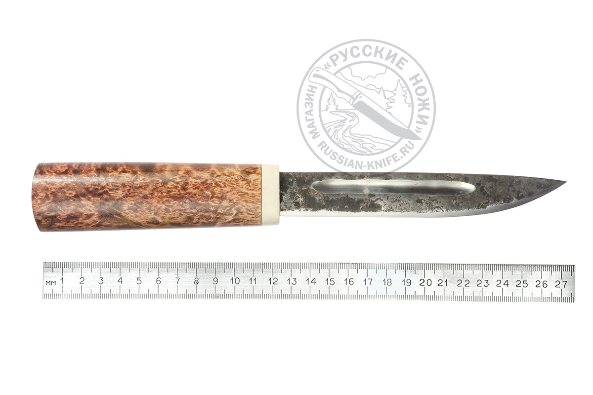 Нож "Якут" большой (сталь 9ХС), рукоять - карельская береза, рог