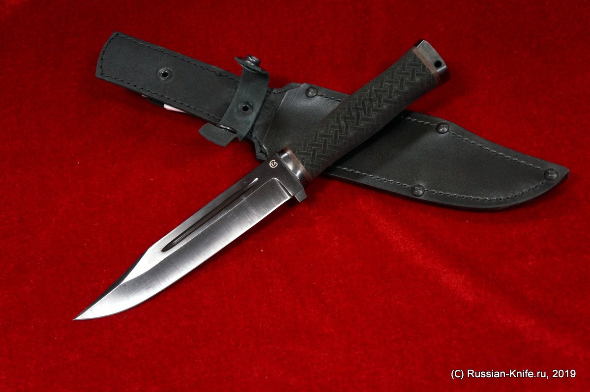 - Нож "Атаман" (сталь 65Г) черный, резина