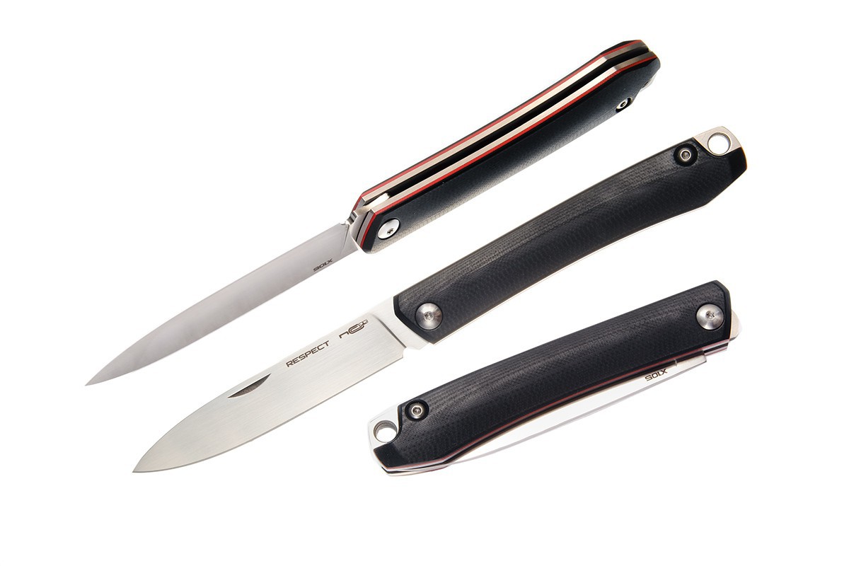 - Нож RESPECT G10 BLACK-RED SATIN (сталь Х105)