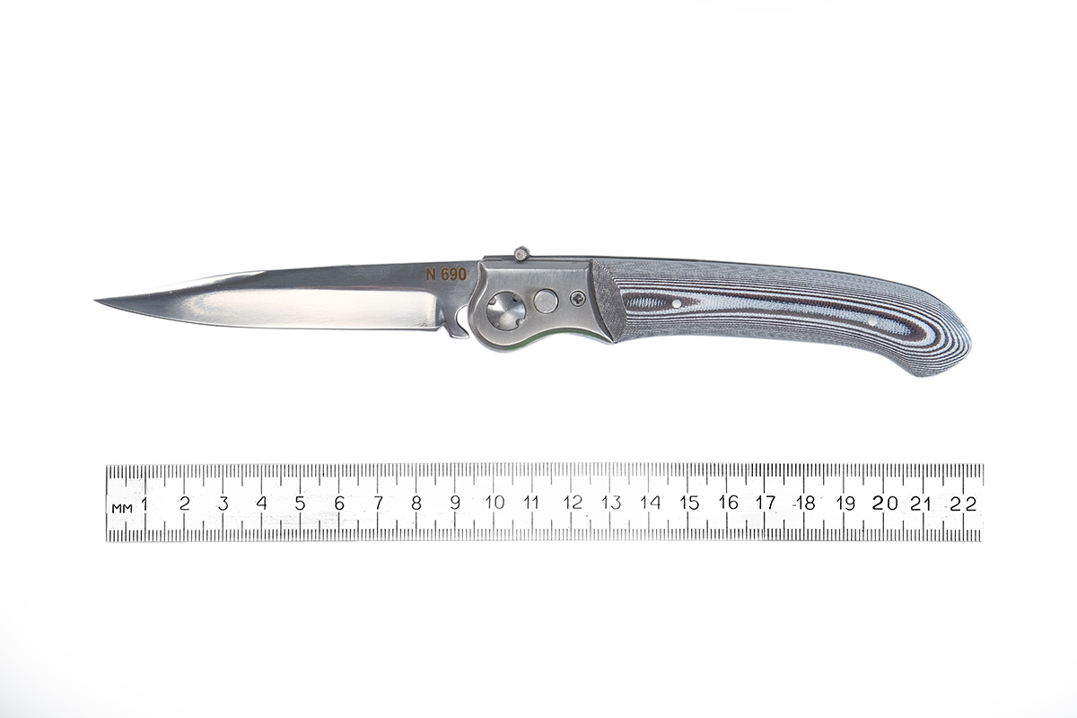 Нож складной "Рысь" загнутая (N690), G-10, чёрно-белый, А. Жбанов