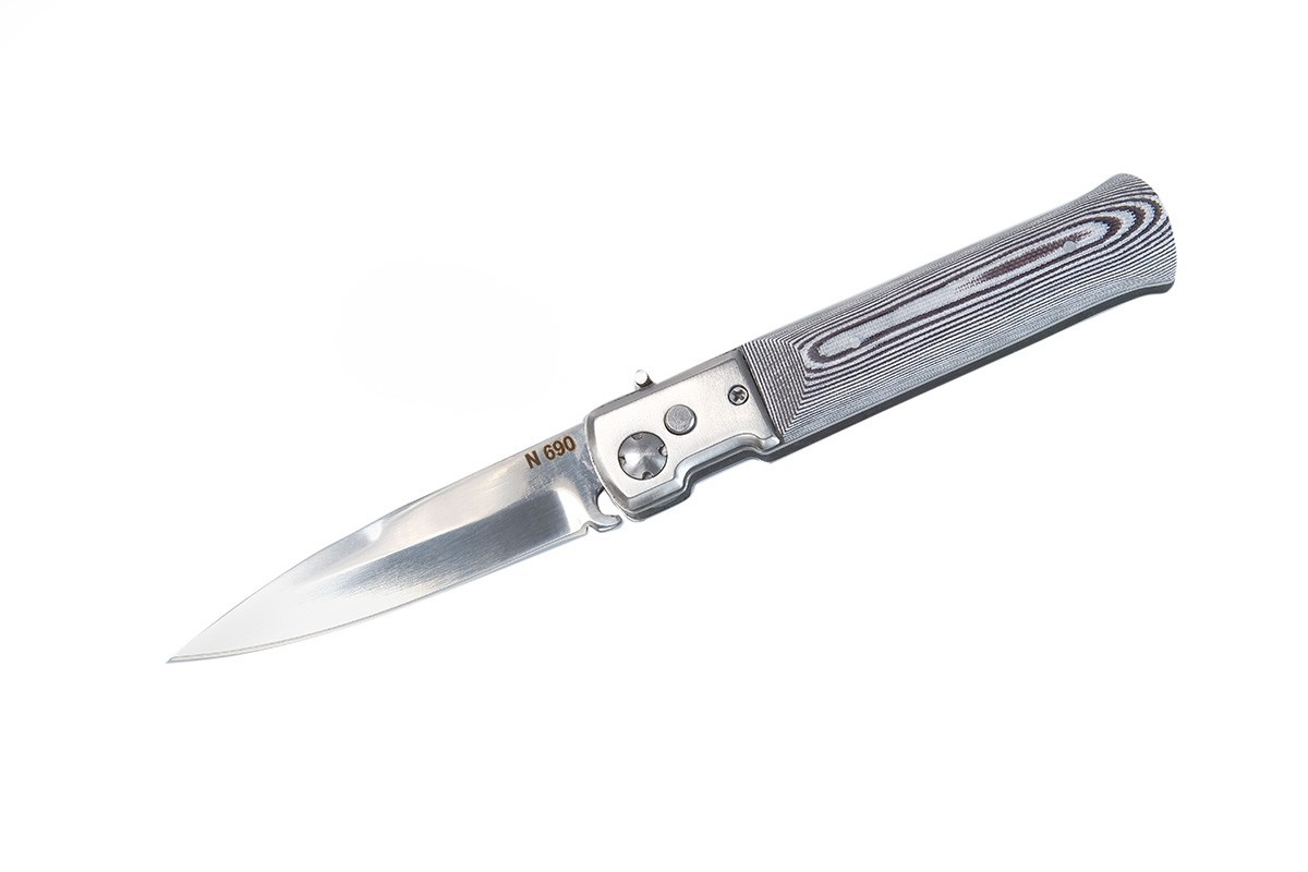 Фотография, картинка, Нож складной "Рысь" с выемкой (N690), G-10, чёрно-белый, А.Жбанов