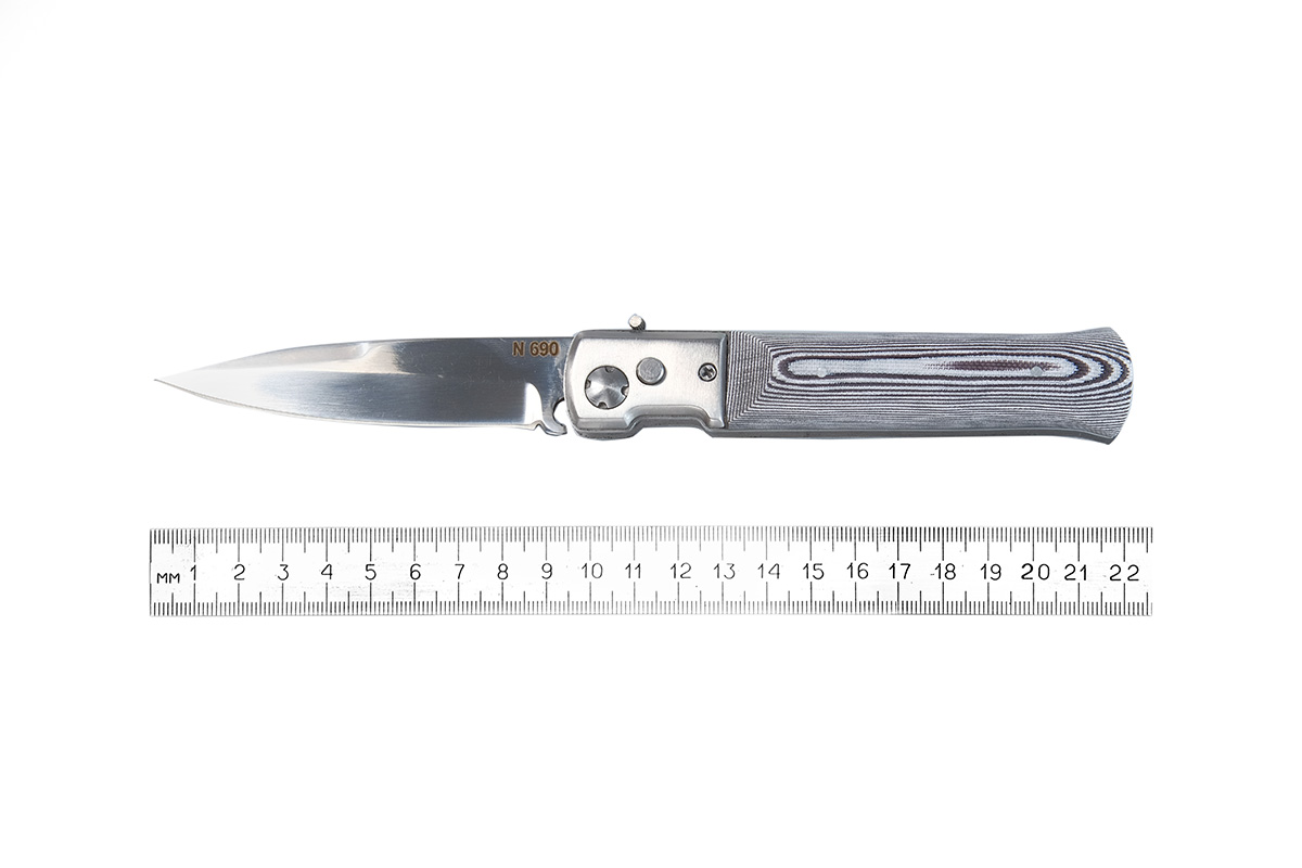 Нож складной "Рысь" с выемкой (N690), G-10, чёрно-белый, А.Жбанов