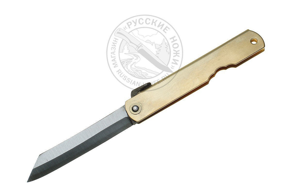 Фотография, картинка, - Нож складной HKA-80Yl, Higonokami, 80 мм, (сталь "Aogami" голубая бумага, 3 слоя) рукоять латунь