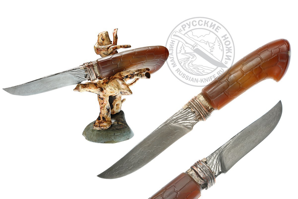 Нож "Геркулес" (сталь 9ХФ), рукоять - сердолик, латунь, В. Прокопович