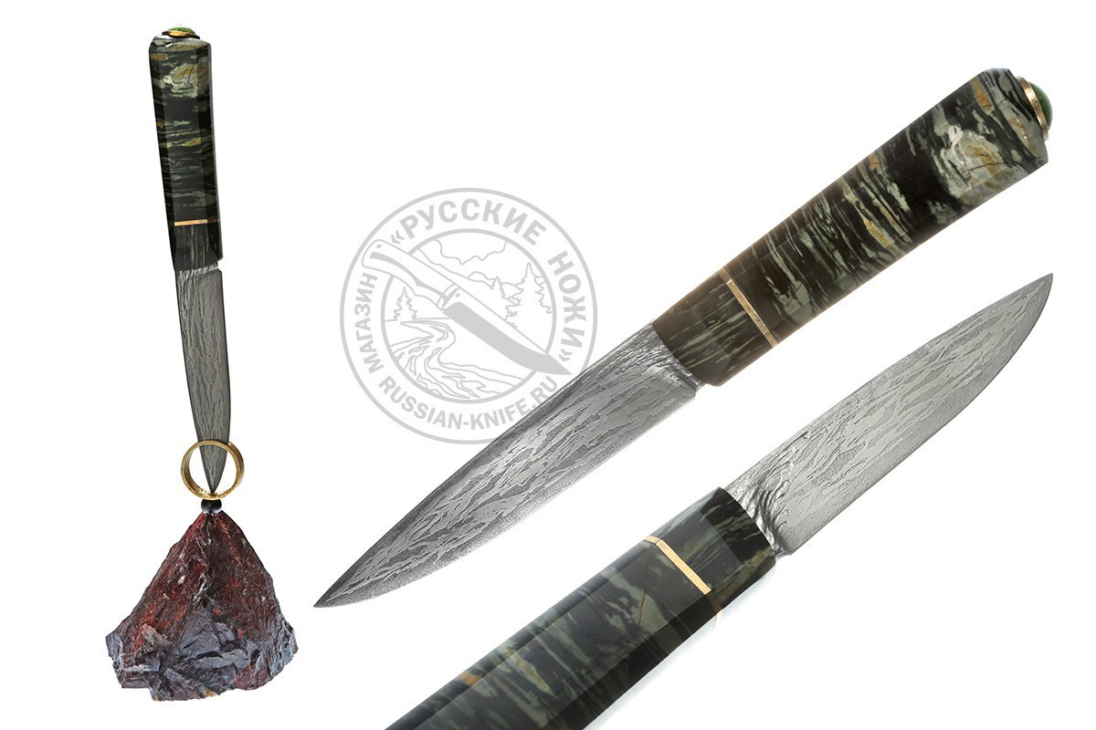 Нож "Русский нож -3" (сталь Х12МФ), рукоять - роговая обманка, бронза
