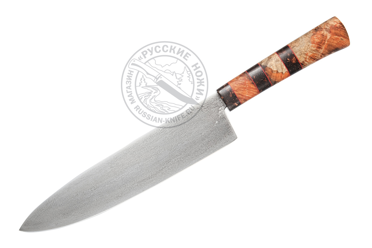 Нож "Шеф" (сталь N690), рукоять - кап клена, G-10, мастер В. Пашолок