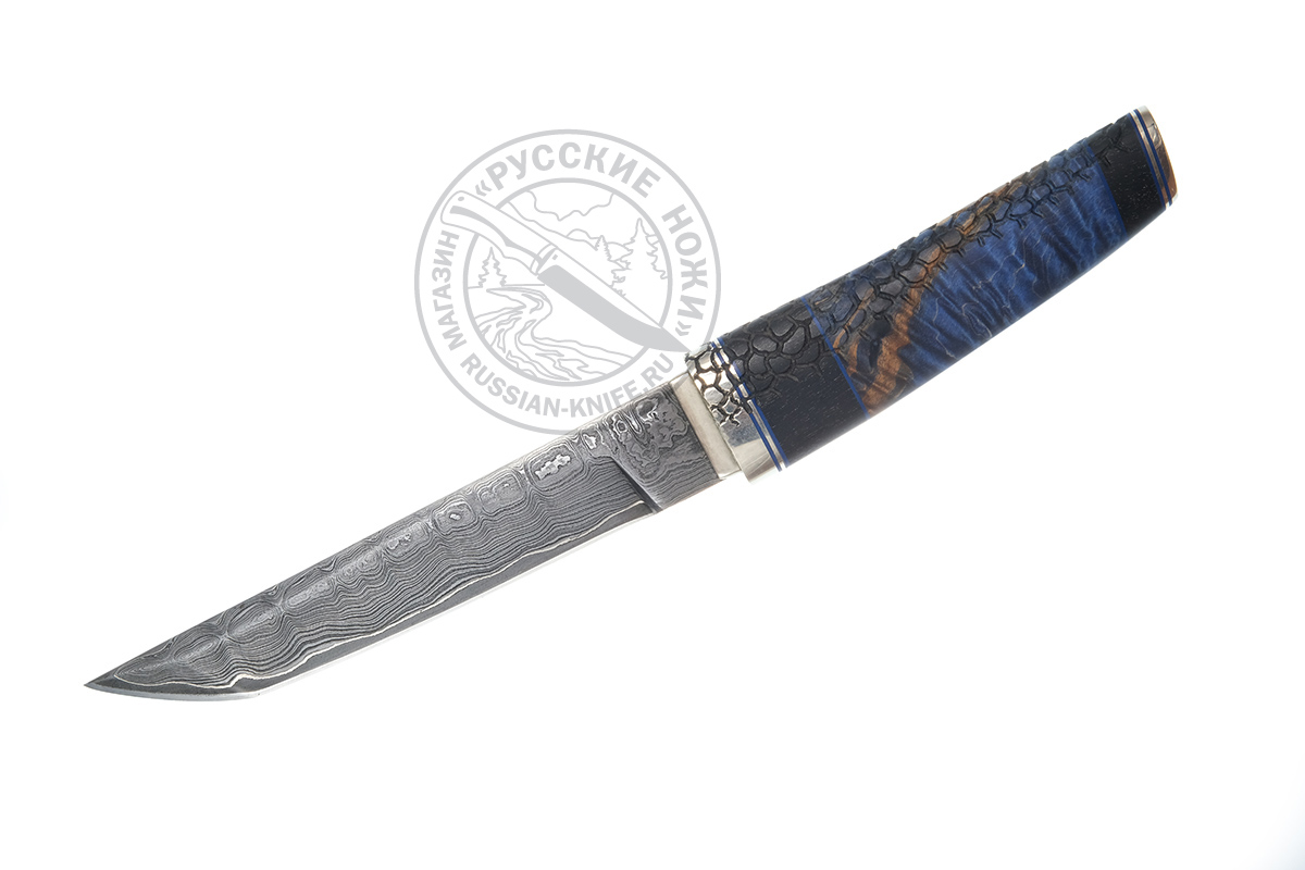 Нож "Аквамарин" (углеродистый ламинат), рукоять - кап клена, нейзиильбер, мастер В. Пашолок