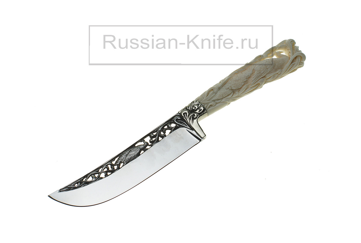 Композиция "Узбекская" (сталь 110Х18), рукоять и подставка -  клык моржа