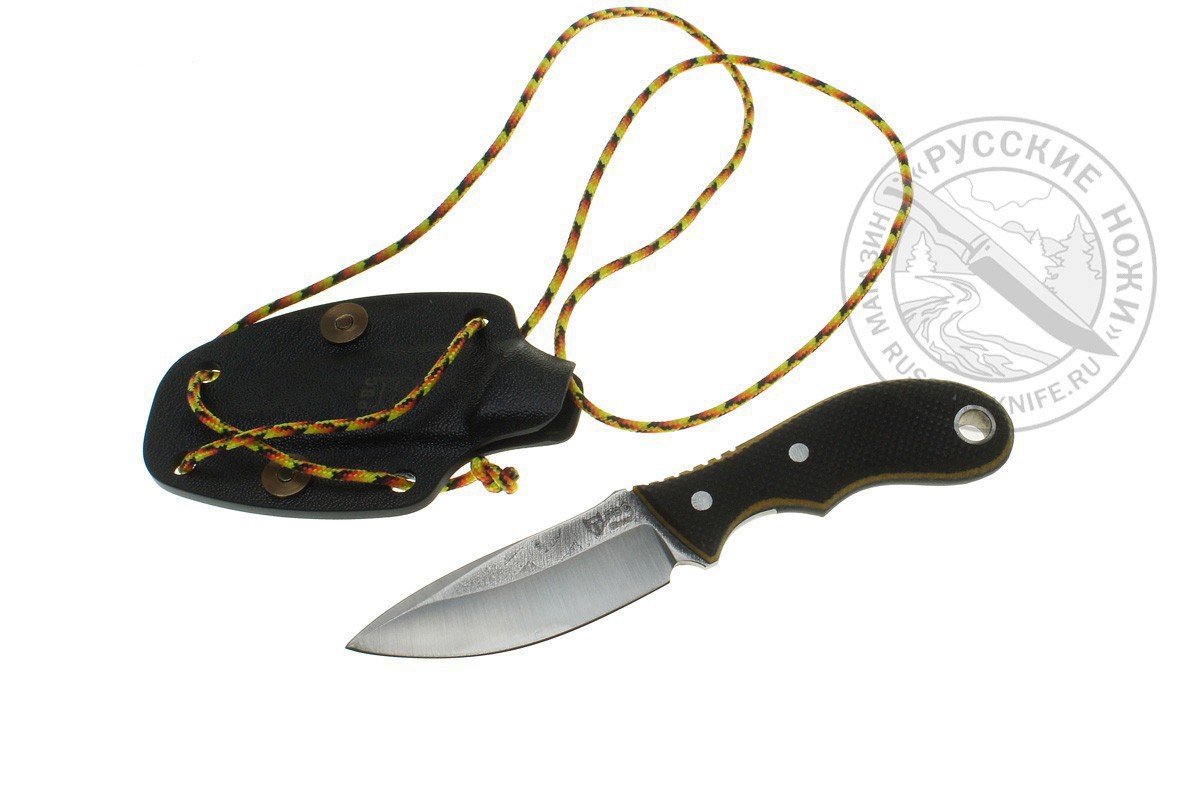 Фотография, картинка, - Шейный нож "Оберег" (сталь Elmax) Р.В.С., оружейная насечка, микарта, ножны - кайдекс