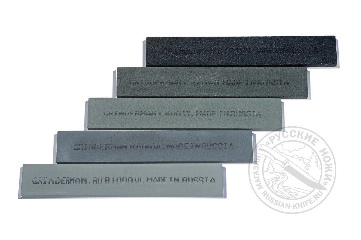 - Набор 5 камней GRINDERMAN 25х6х152мм из карбида кремния (F120, F220, F400, F600, F1000) на бланках