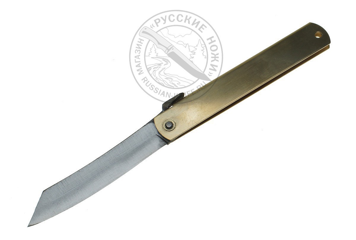 Фотография, картинка, - Нож складной HKA-100YL, Higonokami, 100 мм, (сталь "Aogami" голубая бумага, 3 слоя) рукоять латунь